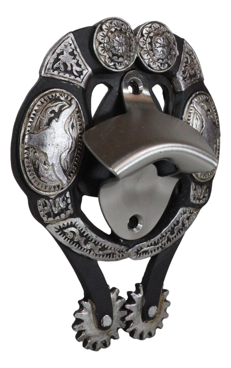 Rustic Western Cowboy Boot Spur With Silver Longhorn Conchos Wall Bottle Opener
