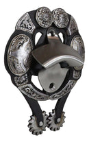 Rustic Western Cowboy Boot Spur With Silver Longhorn Conchos Wall Bottle Opener