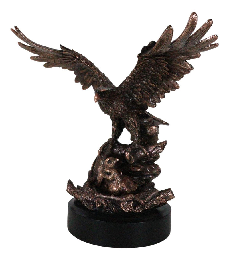 Majestic Bald Eagle Mother Spreading Her Wings Over Her Chick Bronzed Figurine