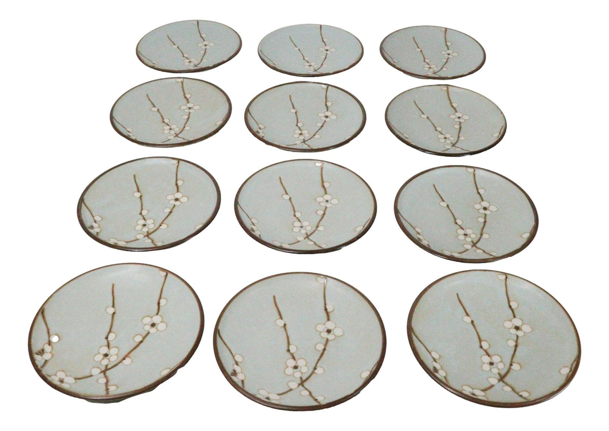 Set Of 12 Sakura Cherry Blossoms Japanese Porcelain Appetizer Dessert Plates