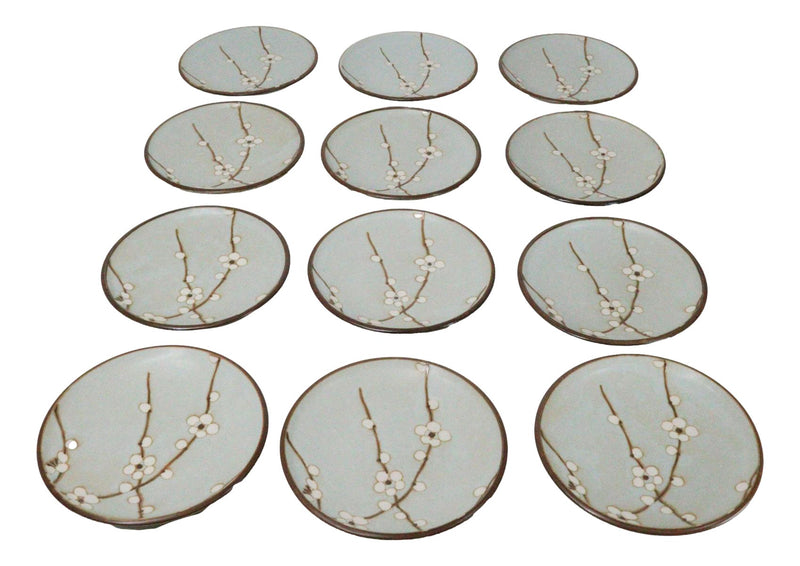 Set Of 12 Sakura Cherry Blossoms Japanese Porcelain Appetizer Dessert Plates