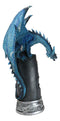 Blue Elemental Ice Dragon Perching On Medieval Stonewall Castle Tower Figurine