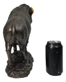 Large North American Open Grassland Plains Bison Buffalo On Rock Base Statue