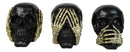Set Of 3 Gothic Black See Hear Speak No Evil Skulls Golden Hands 3"H Figurines