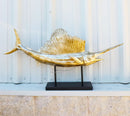 Large Marine Sea Life Sailfish Marlin Sculpture in Gold Leaf With Pole Stand 38"