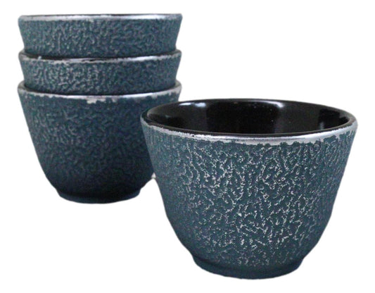 Pack Of 4 Royal Blue Cast Iron Tetsubin Textured Surface Tea Cups 3oz