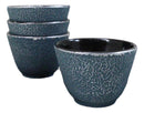 Pack Of 4 Royal Blue Cast Iron Tetsubin Textured Surface Tea Cups 3oz