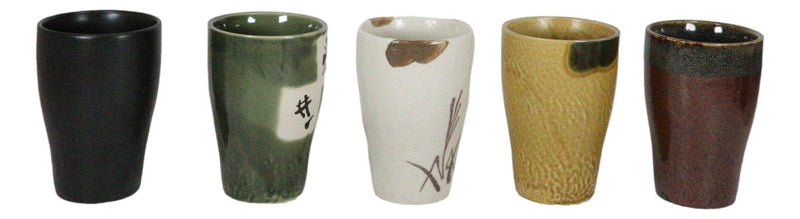 Ebros Abstract Art Glazed Ceramic 8oz Coffee Tea Cup Set of 5 Made In Japan
