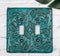 Set of 2 Western Tooled Floral Lace Turquoise Wall Double Toggle Switch Plates