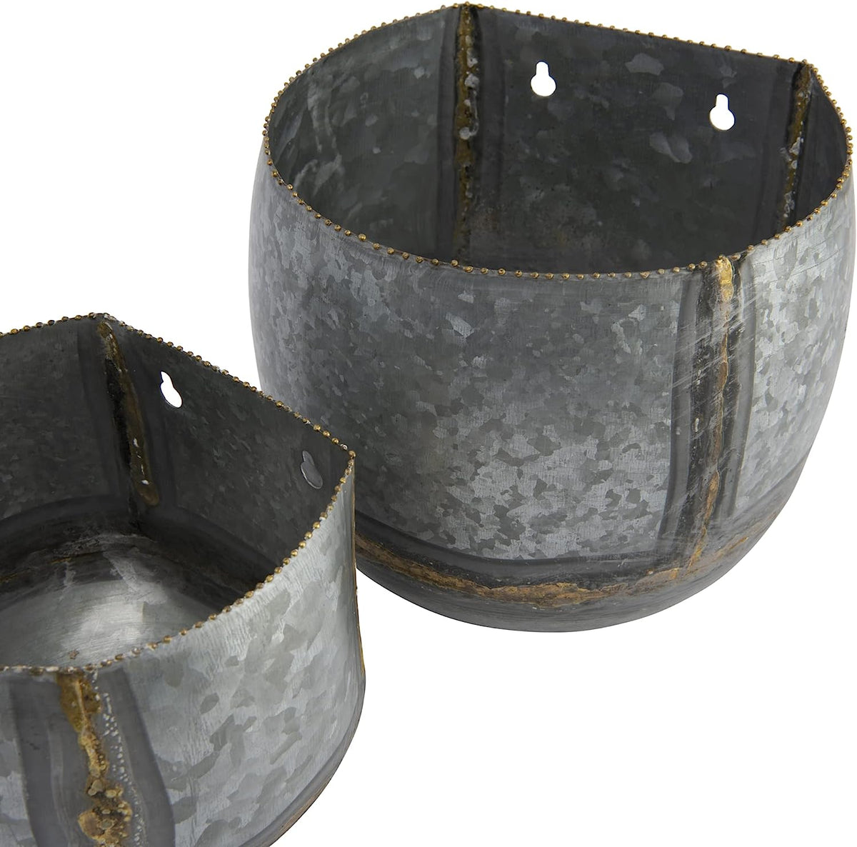 Farmhouse Rustic Galvanized Metal Silver with Gold Accent Wall Planters Set of 2