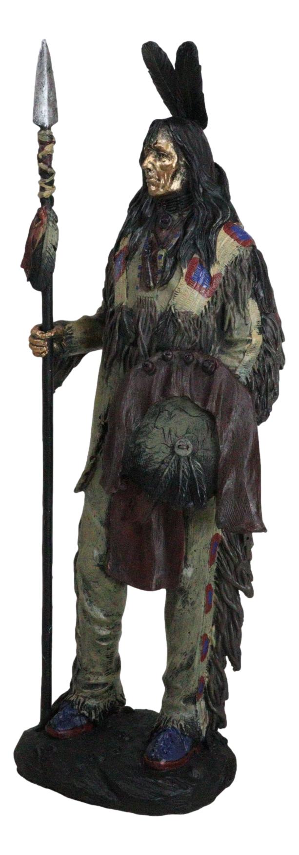Koitsenko Indian Tribal Hunter Warrior Chief Holding Spear And Shield Figurine