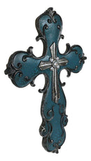 Southwest Rustic French Fleur De Lis Scroll in Turquoise Layered Wall Cross