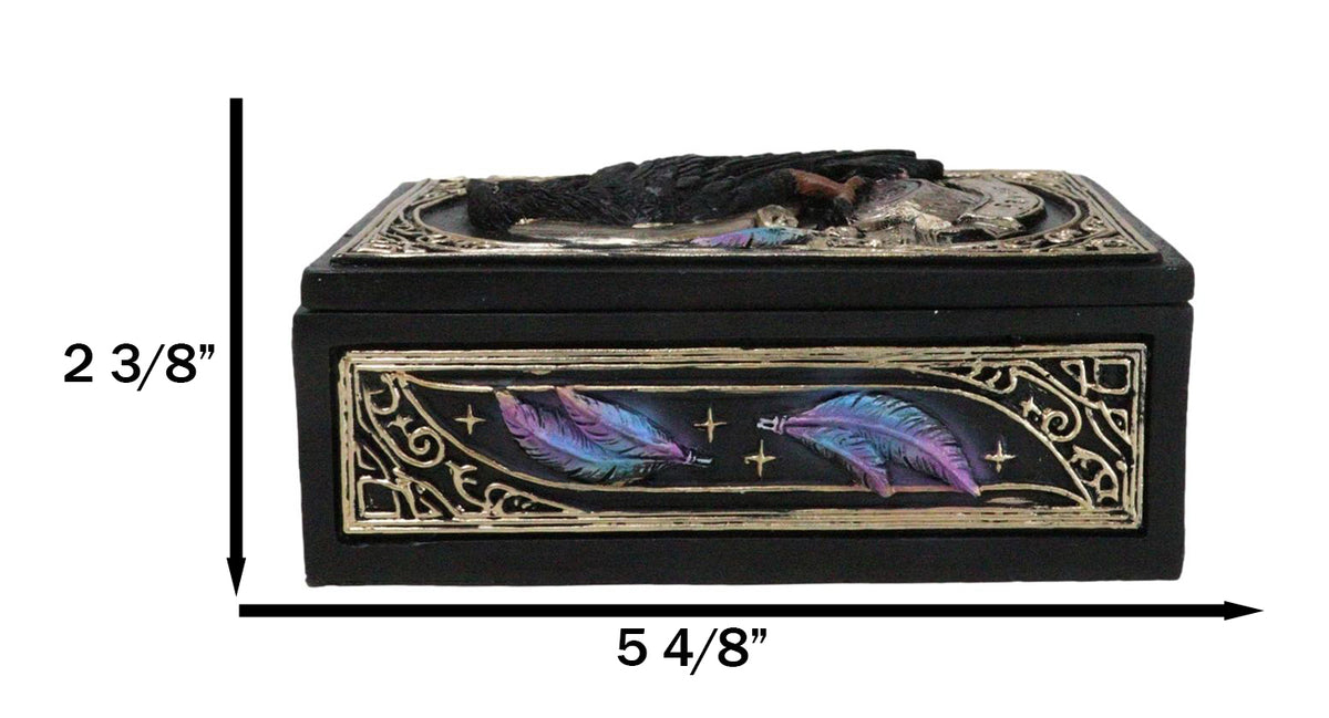Mystic Raven Crow Crescent Moon Wicca Divination Ornate Tarot Cards Trinket Box