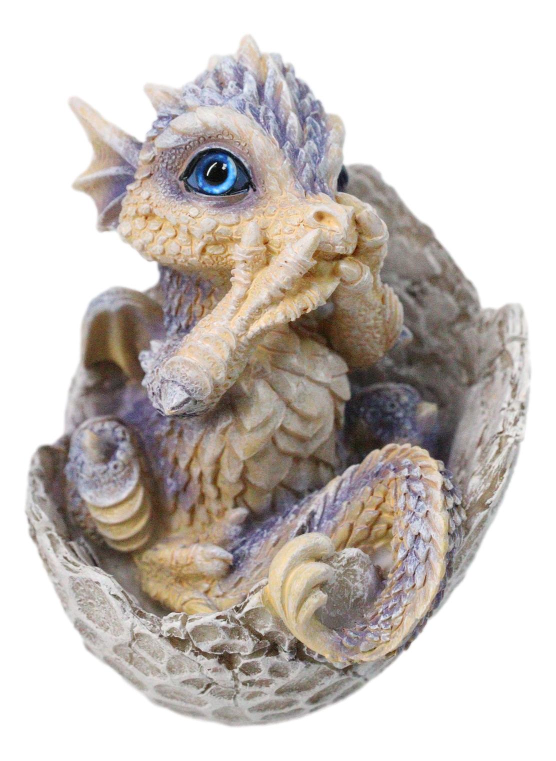 Adorable Blue Baby Dragon Hatchling Cracking Out of Egg Shell Figurine 4"H