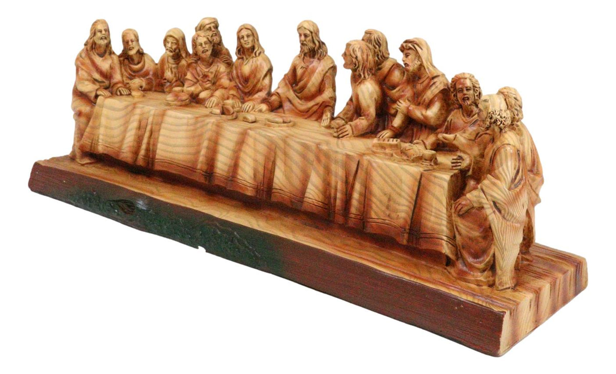 Da Vinci The Last Supper Jesus And Disciples Faux Cedar Wood 12"Long Figurine