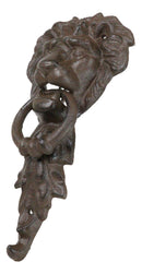 Cast Iron Royal Venetian Lion Head Door Knocker With Greenman Leaf Strike Plate