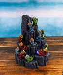 Medieval Mini Metallic Baby Dragons With Rock Mountain Display Figurine Set