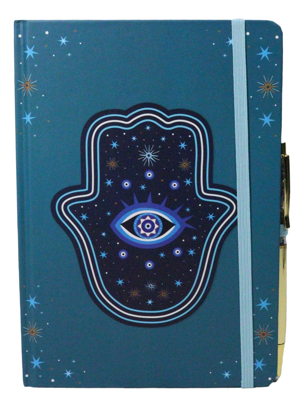 Ebros Gift Hand of Hamsa Evil Eye A5 Notebook Journal with Crystal Pen