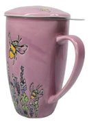 Pink Spring Honeybee 15oz Porcelain Tea Mug With Lid And Stainless Steel Infuser