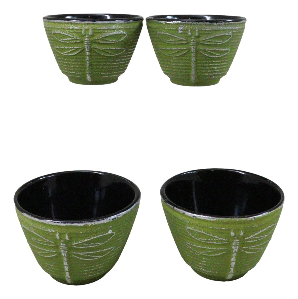 Pack Of 4 Green Tombo Dragonfly Cast Iron Tetsubin Textured Tea Cups 3oz