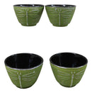 Pack Of 4 Green Tombo Dragonfly Cast Iron Tetsubin Textured Tea Cups 3oz