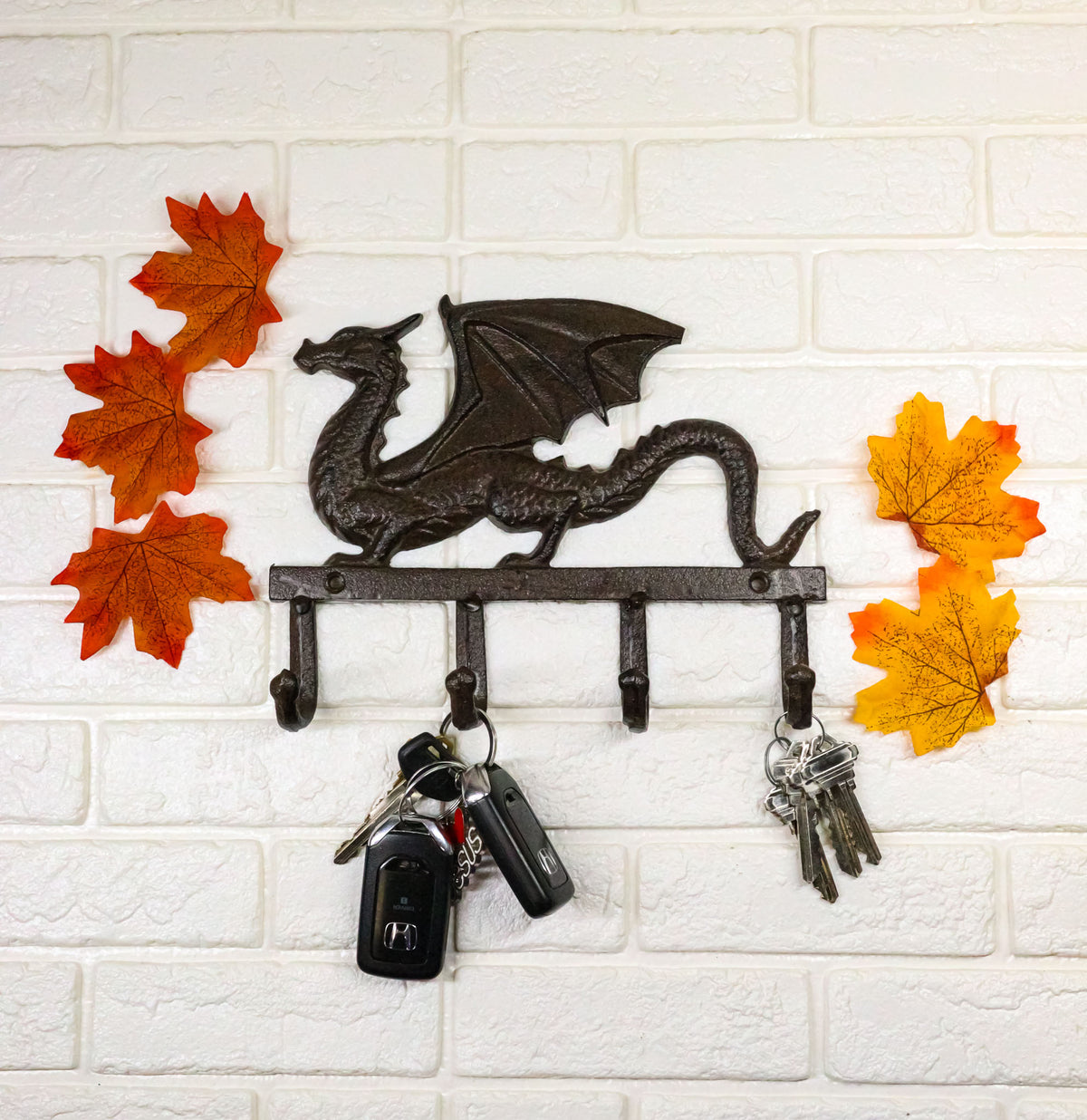Cast Iron Legends Fantasy Sentinel Guardian Dragon 4 Pegs Wall Keys Hats Hook