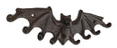 Cast Iron Rustic Dracula's Perch Winged Bat 8 Pegs Quadruple Wall Hook Decor