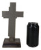 Western Vintage Distressed Layered Wood Grain Pattern Faux Wooden Desktop Cross