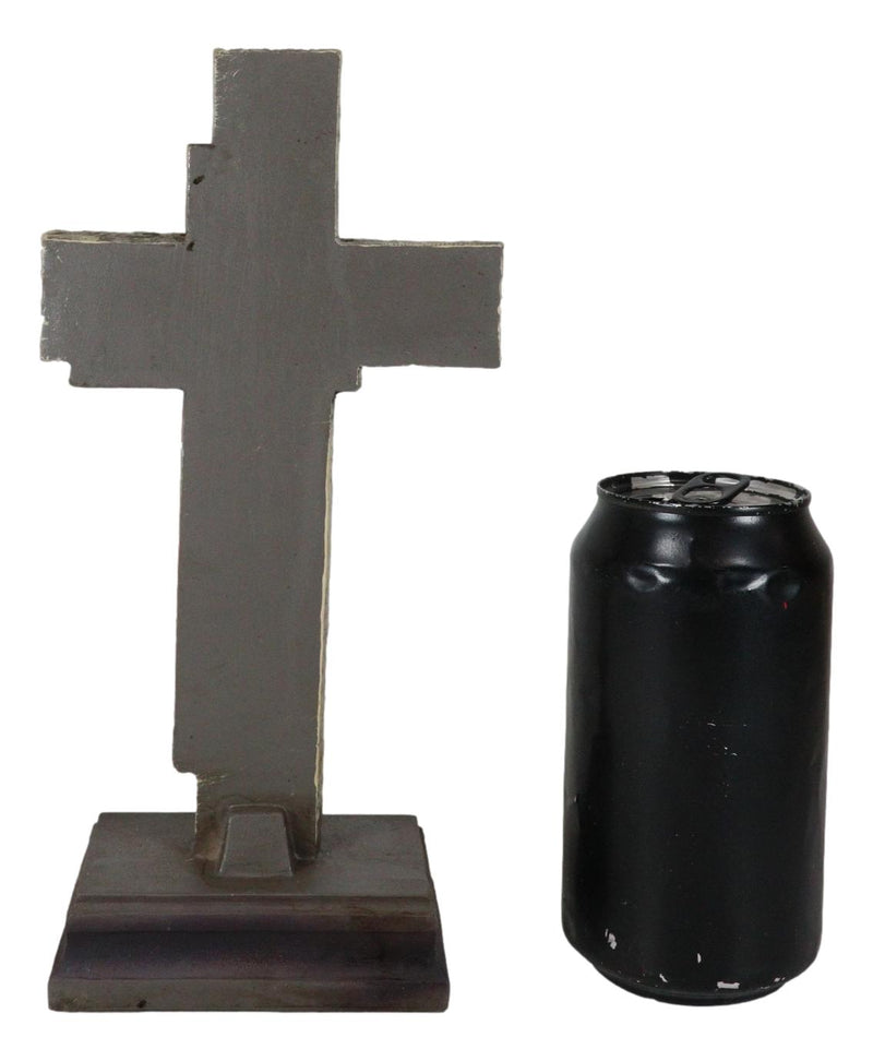 Western Vintage Distressed Layered Wood Grain Pattern Faux Wooden Desktop Cross