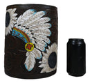Western American Indian Chief Headdress Eagle Feathers Waste Basket Trash Bin