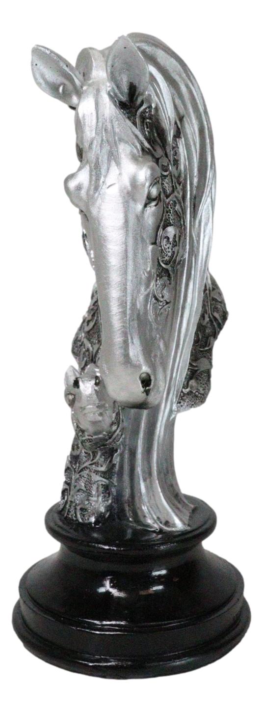 Silver Equine Mother Horse And Foal With Tooled Floral Vines Filigree Figurine