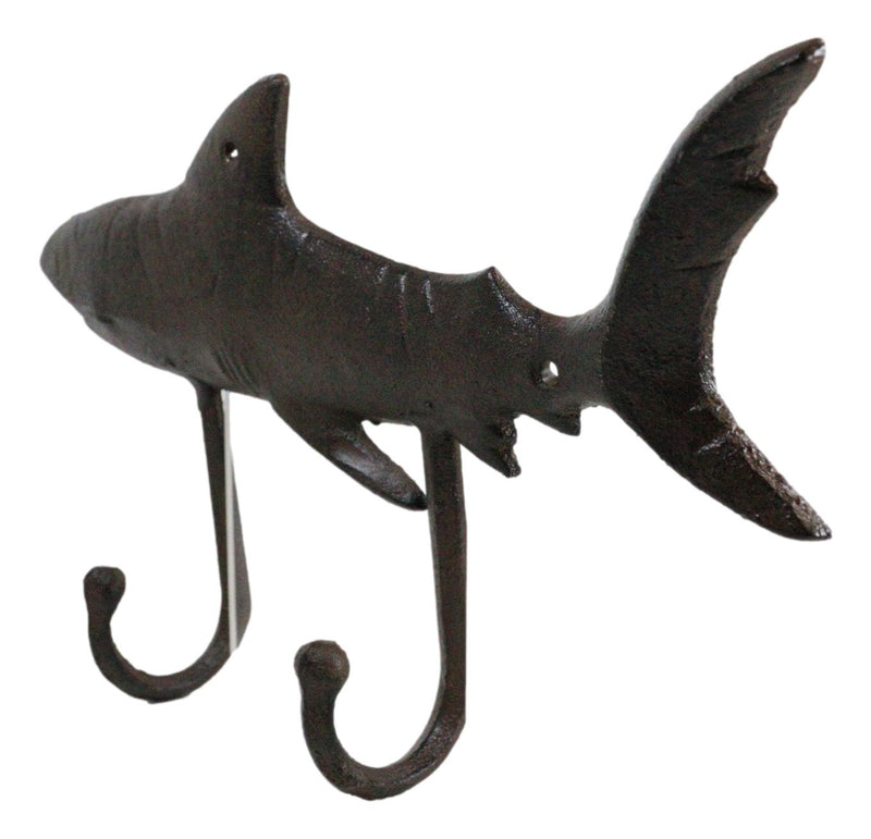 Pack Of 2 Cast Iron Rustic Nautical Marine Great White Shark