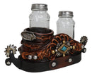 Western Cowboy Double Boot Spurs And Concho Faux Leather Salt Pepper Shakers Set