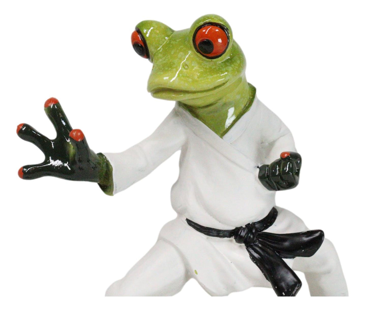 Toad Chop Karate Kid Black Belt Green Frog Martial Arts Warrior Figurine - Ebros Gift