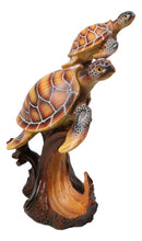 Ocean Marine Sea Turtle Mother and Hatchling Figurine Faux Wood Carved Look