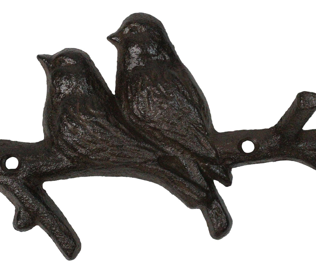 Set of 2 Cast Iron Rustic 2 Lovebirds Perching On Branch 2-Pegs Wall Hooks