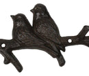 Set of 2 Cast Iron Rustic 2 Lovebirds Perching On Branch 2-Pegs Wall Hooks
