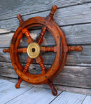 Nautical Marine Vintage Hardwood Wood & Brass Ship Steering Helm Boat Wheel 18"D