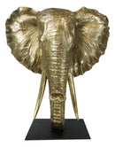 Large 18"H Gold Patina Safari African Bush Elephant Sculpture On Museum Base