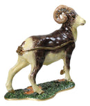 Brown Great Horned Ram Sheep Pewter Austrian Crystals Trinket Jewelry Box