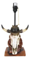 Rustic Western Cow Skull With Cowboy Hat And Red Scarf Table Lamp With Shade