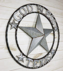 Large 24"D Rustic Western Star God Bless Texas Galvanized Metal Wall Circle Sign