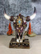 Rustic Western Cow Skull Turquoise Diamond Scrollwork Tassels Trophy Figurine