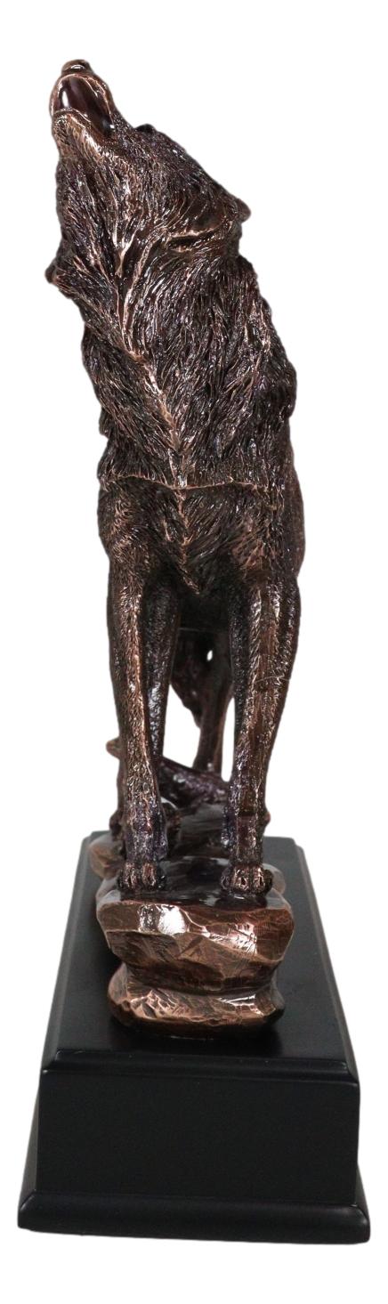 Mystical Full Moon Howling Alpha Gray Wolf Statue In Bronze Electroplated Finish - Ebros Gift