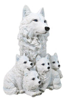 Winter Snow White Alpha Wolf Father With 4 Adorable Pup Cubs Figurine