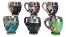 Set Of 6 Colorful Cameo Tarot Moth Skeletons Dragons Cat Magic Tea Cup Mugs