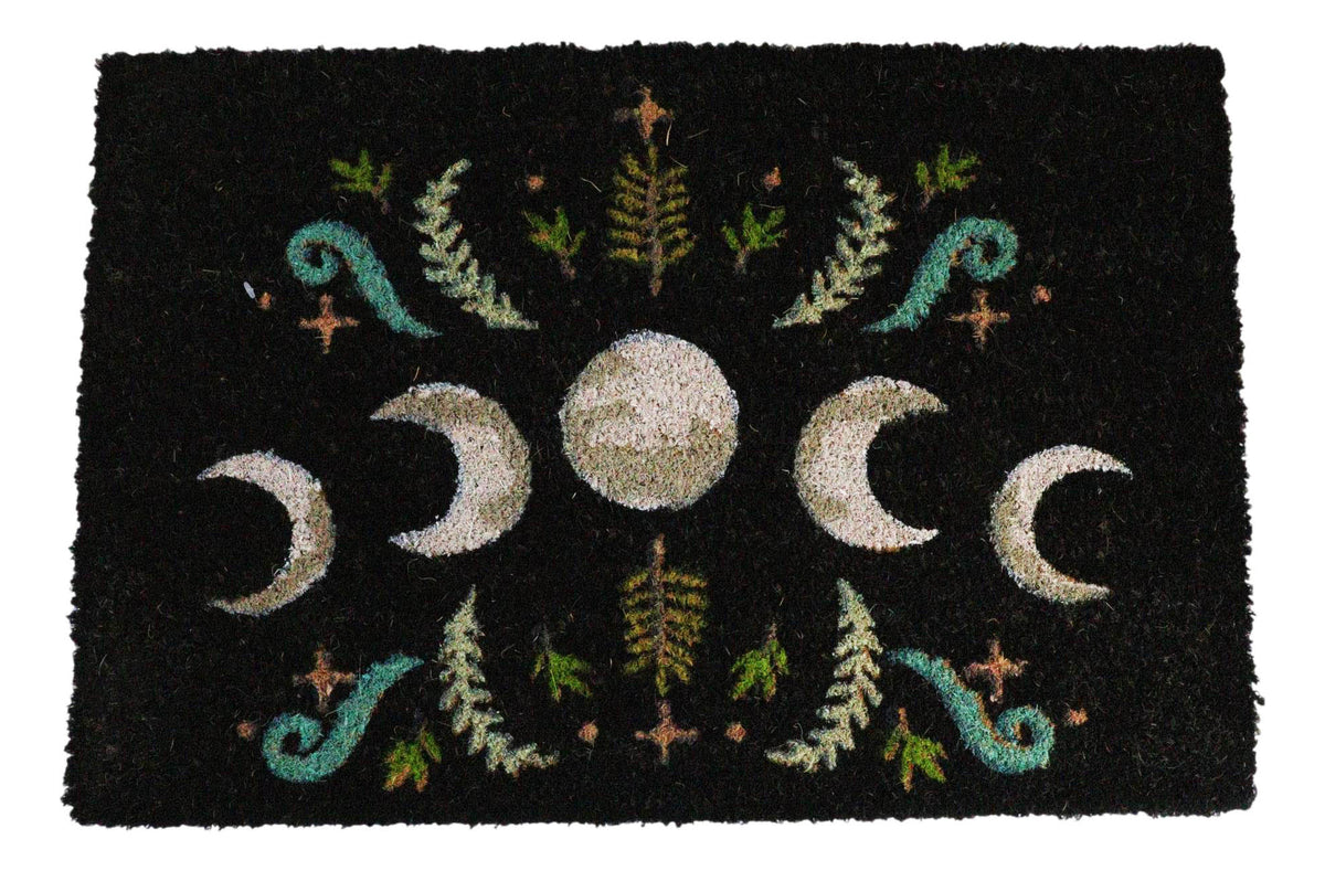 Dark Forest Moon Phase Wiccan Black Coir Coconut Fiber Floor Mat Doormat - Ebros Gift
