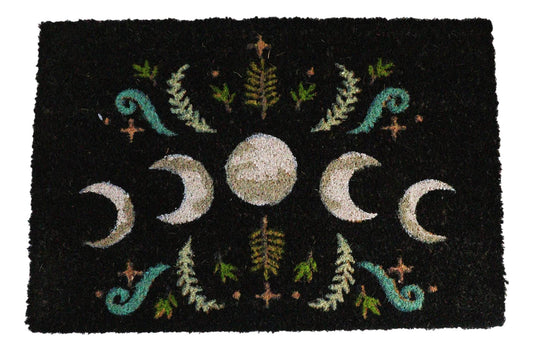 Dark Forest Moon Phase Wiccan Black Coir Coconut Fiber Floor Mat Doormat - Ebros Gift