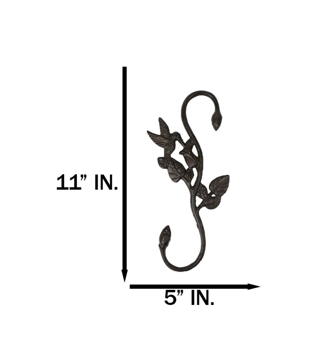 Pack of 2 Cast Iron Whimsical Hummingbird By Vine Planter Holder Wall Hook 11"H