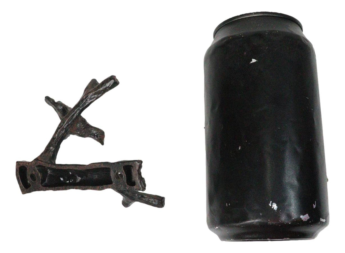 Set of 2 Cast Iron Rustic Bird Perching On Twig Branches 2-Pegs Wall Hooks
